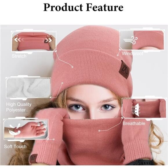 Winter Beanie Hat Scarf and Touch Screen Gloves 3-Piece Set, 2025 Cold Weather main image 11